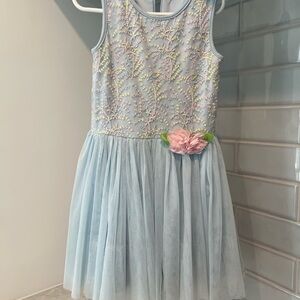 Pippa & Julie Pastel Blue Embroidered Tulle Flower Dress